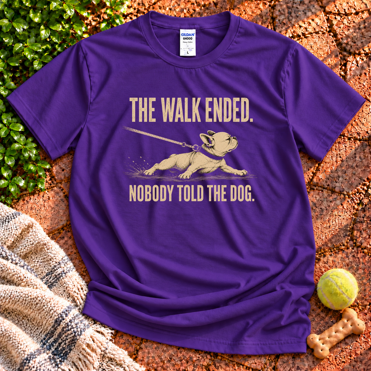 The Walk Ended dog graphic T-shirt in Purple – Gildan 64000 | Wigglebumms