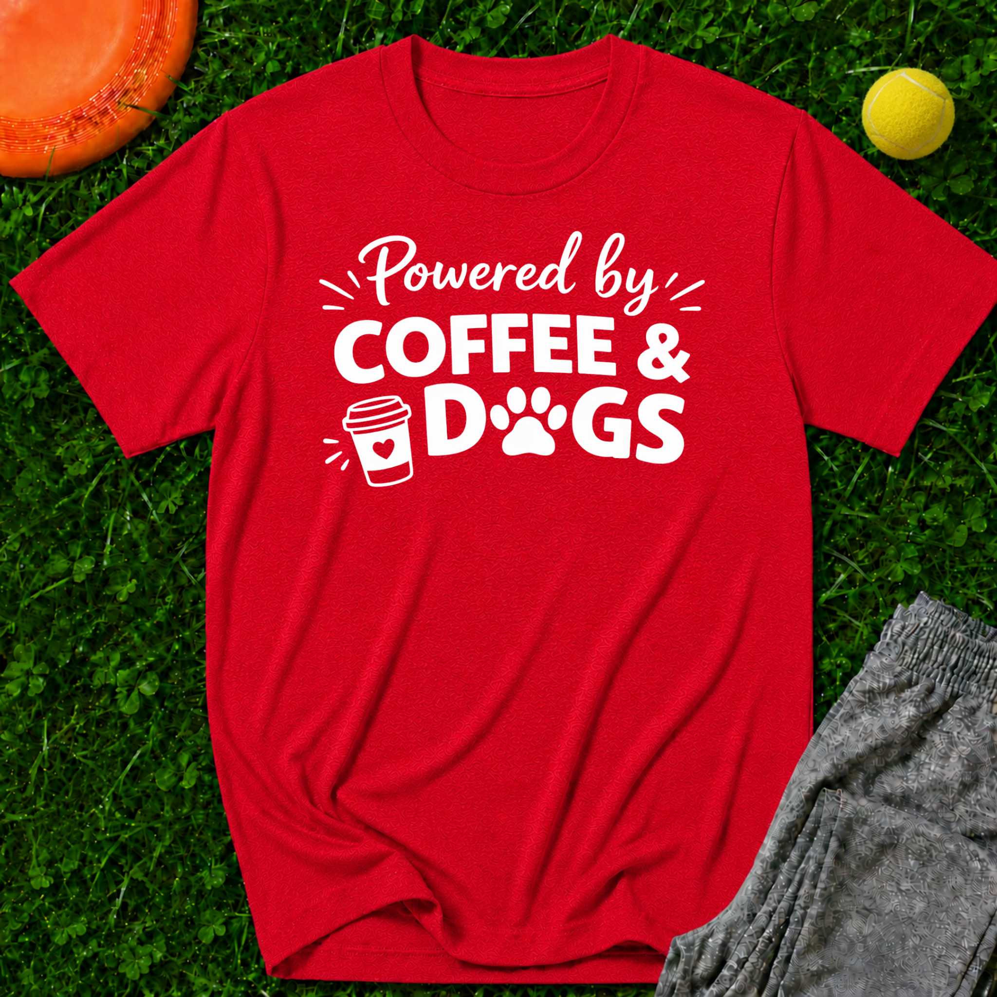 Powered by Coffee And Dogs- T-Shirt