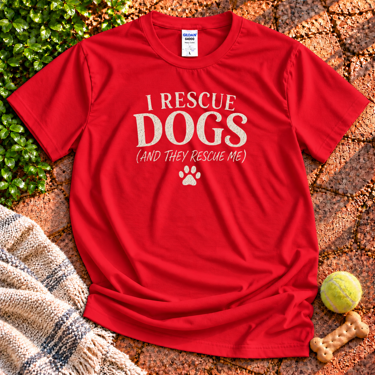 I Rescue Dogs dog graphic T-shirt in Red – Gildan 64000 | Wigglebumms