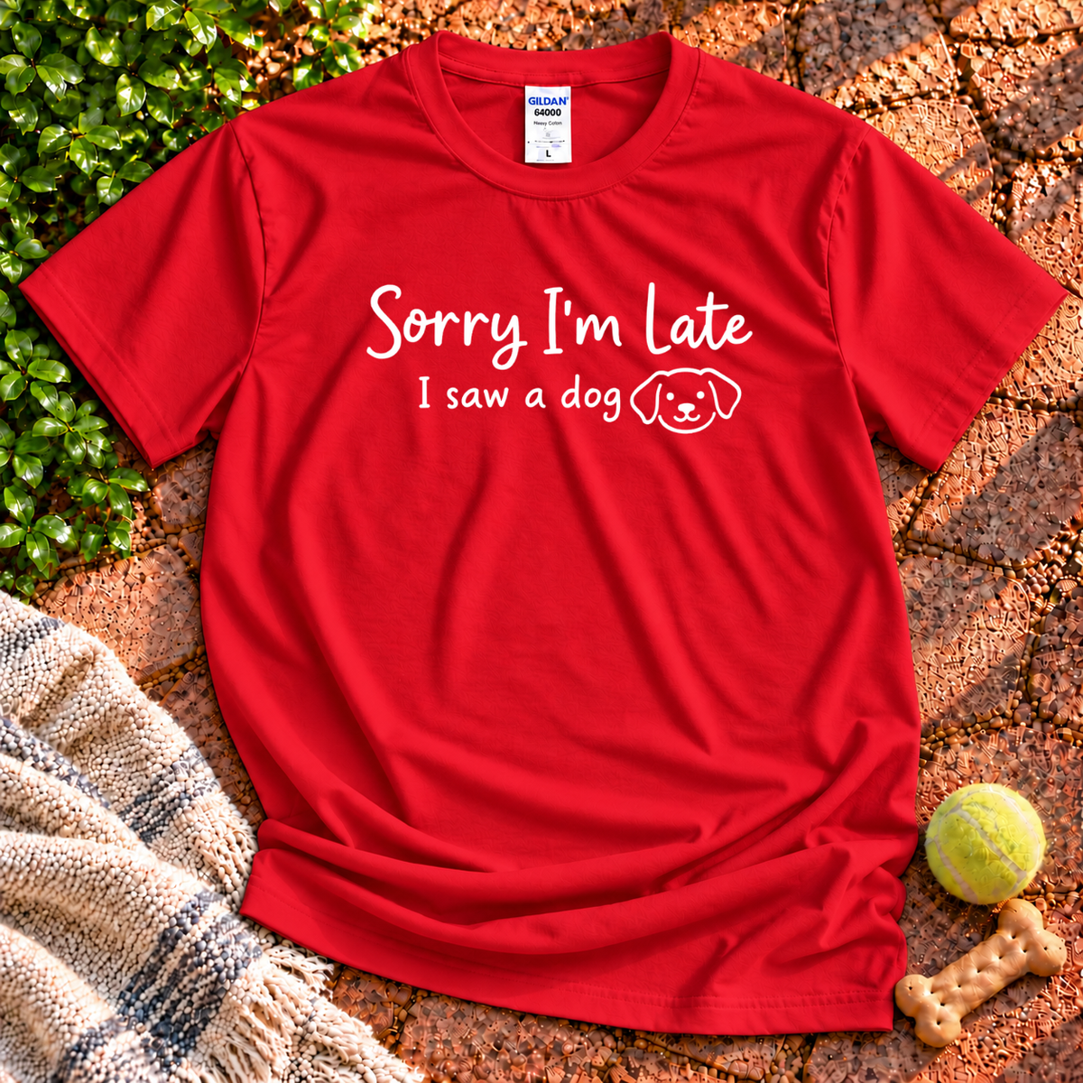 Sorry I'm Late dog graphic T-shirt in Red – Wigglebumms
