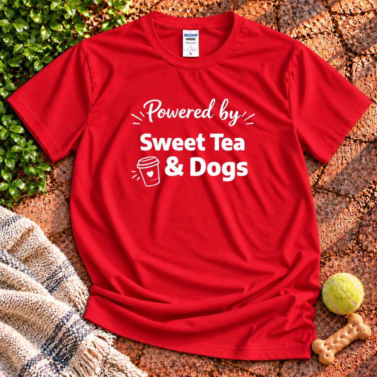 Sweet Tea dog graphic T-shirt in Red – Gildan 64000 | Wigglebumms