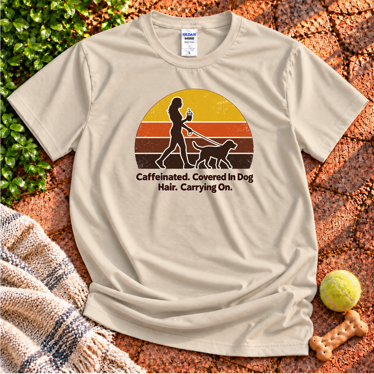 Dog Walker dog graphic T-shirt in Sand – Gildan 64000 | Wigglebumms