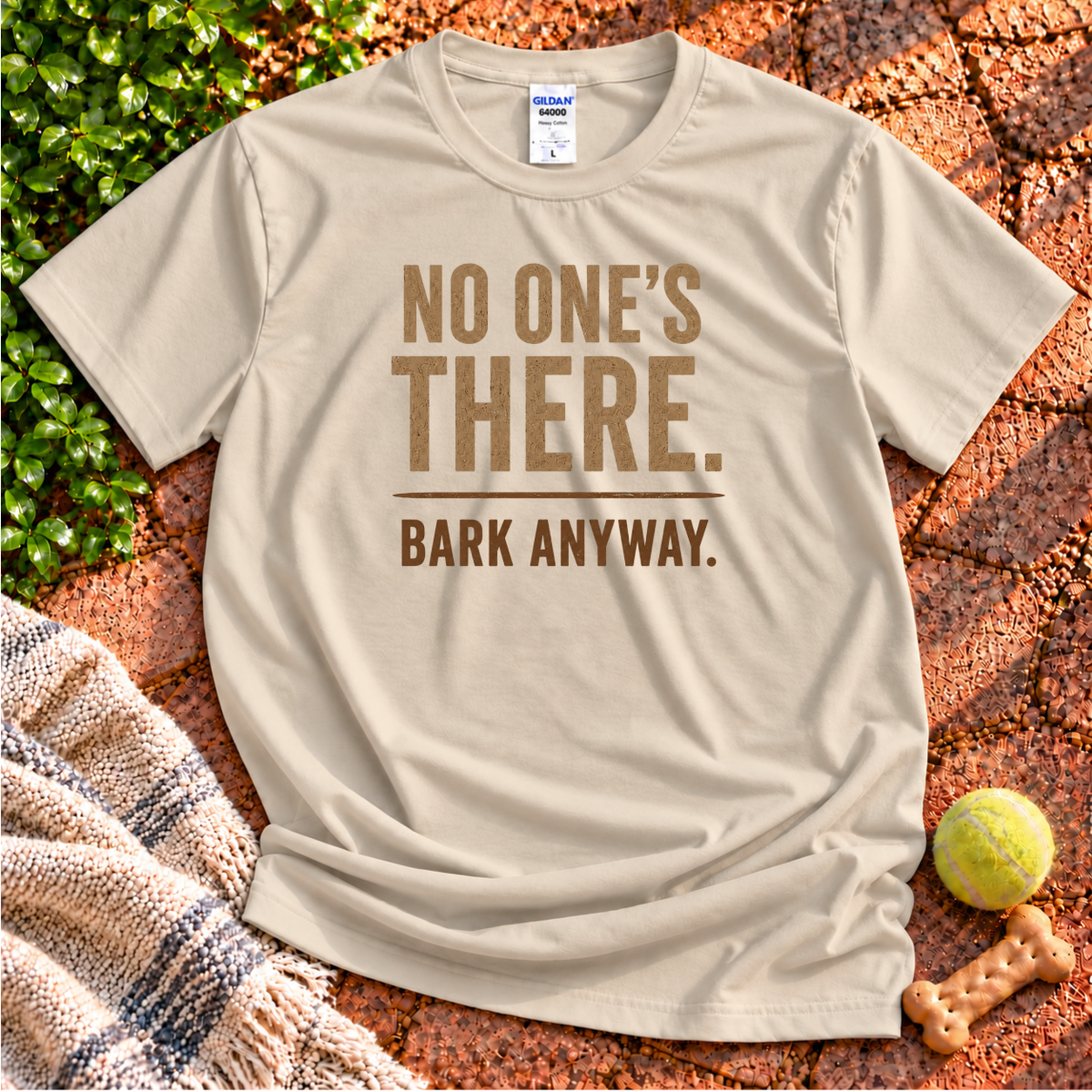 Bark Anyway Funny Dog dog graphic T-shirt in Sand – Gildan 64000 | Wigglebumms