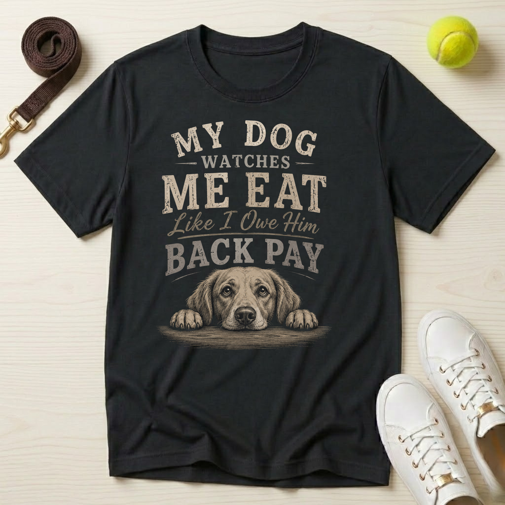 My Dog Watches Me Eat Like I Owe Him Back Pay T-Shirt