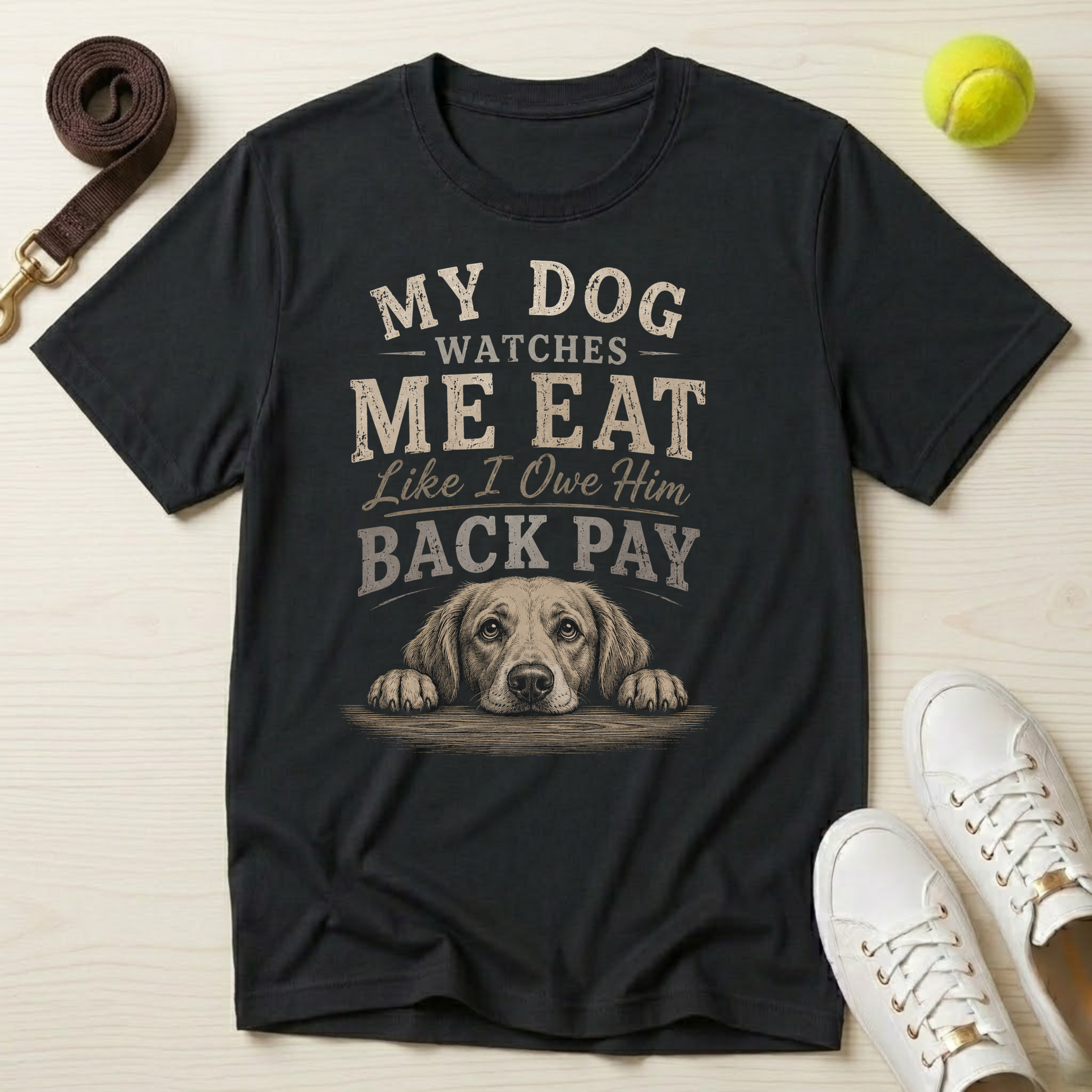 My Dog Watches Me Eat Like I Owe Him Back Pay T-Shirt