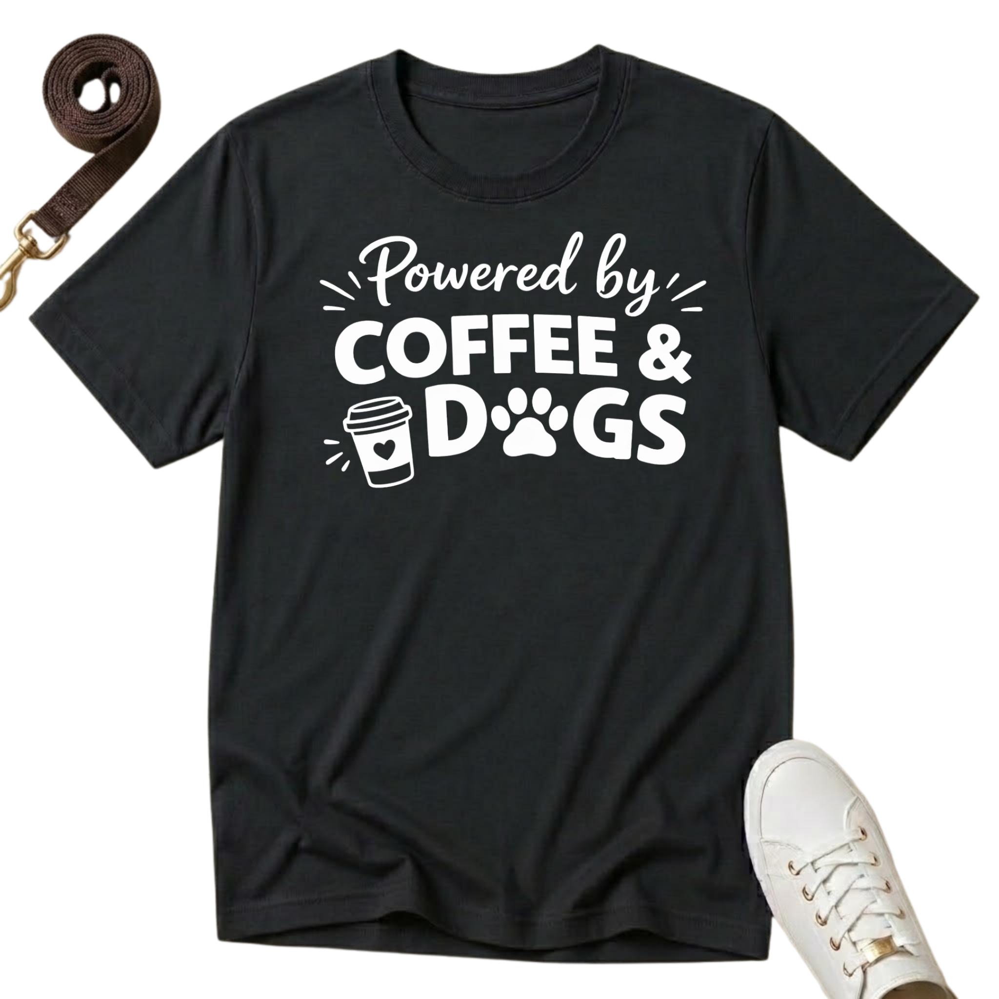 Powered by Coffee And Dogs- T-Shirt