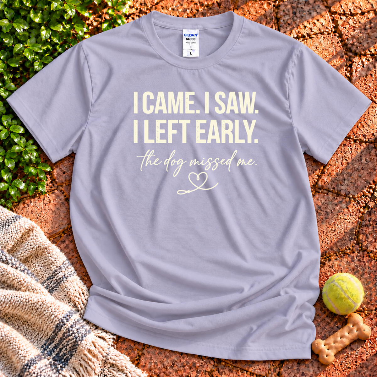 Left Early dog graphic T-shirt in Paragon – Gildan 64000 | Wigglebumms