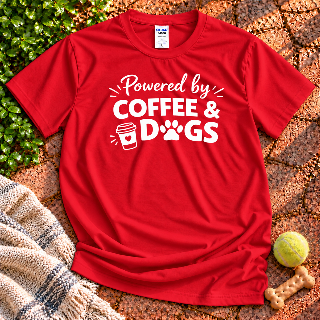 Coffee And Dogs dog graphic T-shirt in Red – Wigglebumms