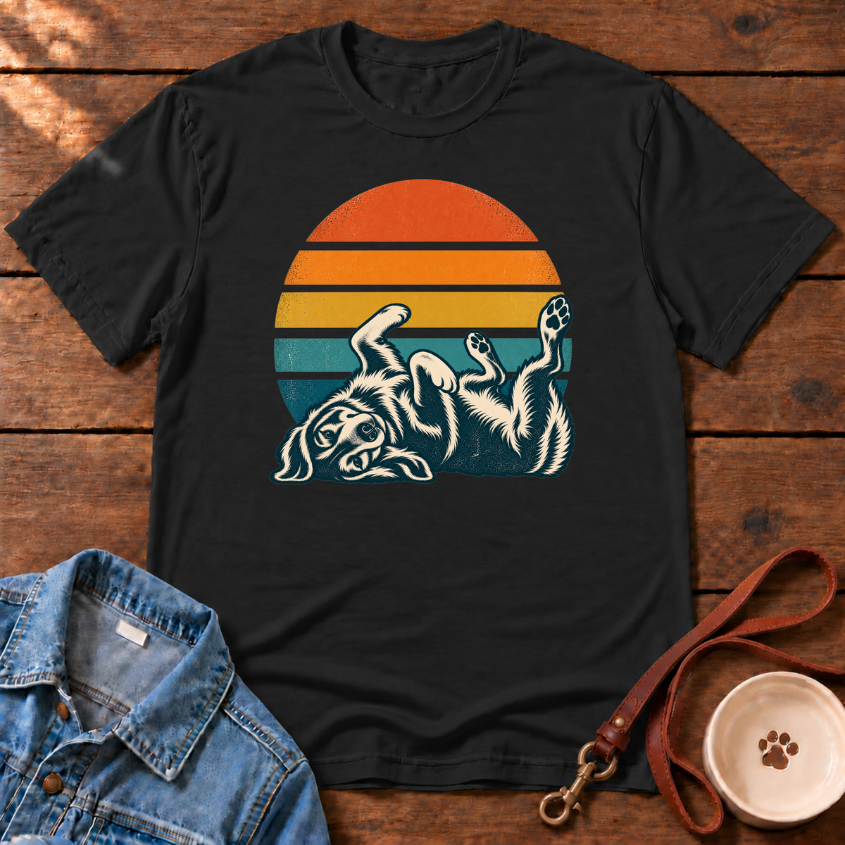 Sunset Playful Dog T-Shirt
