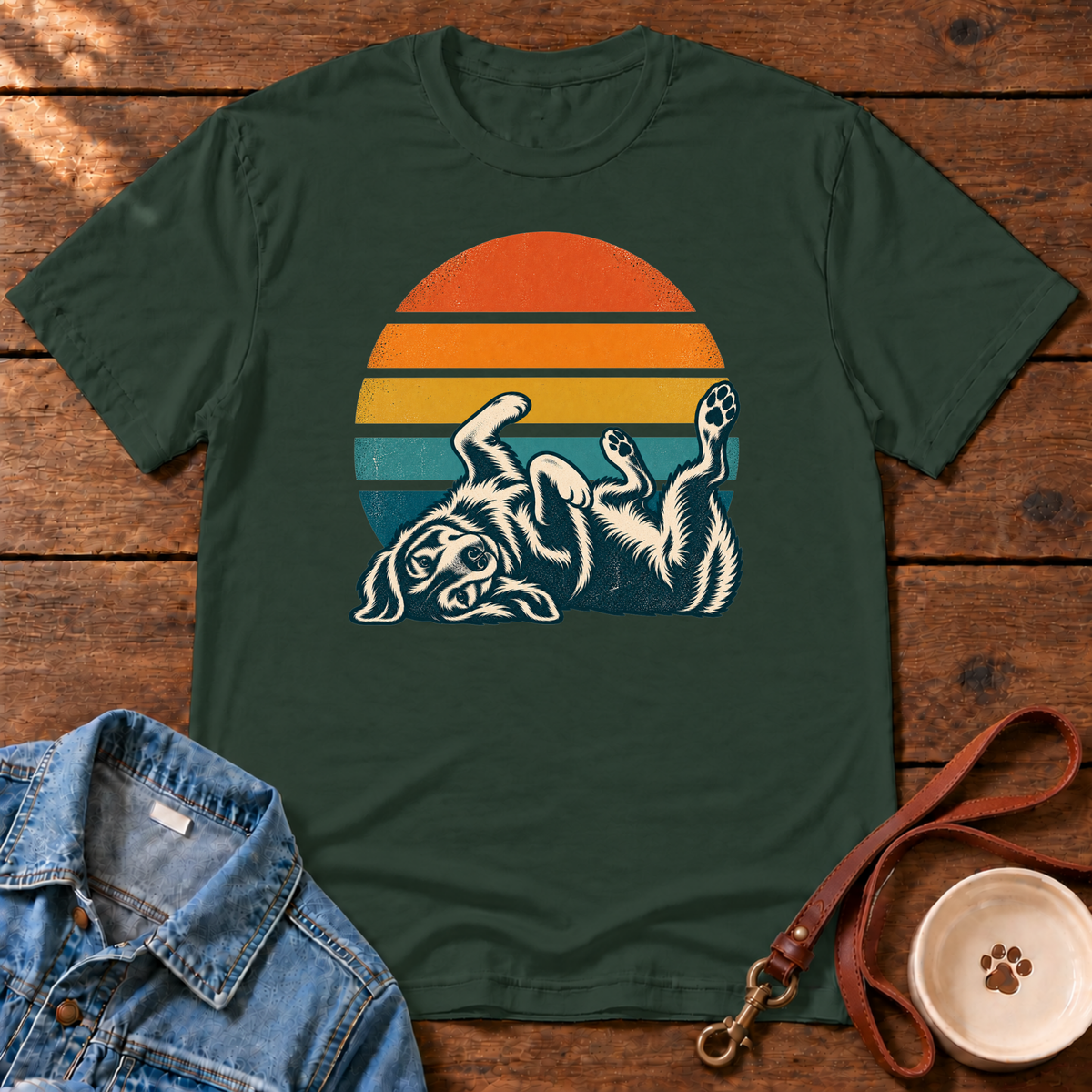 Sunset Playful Dog T-Shirt