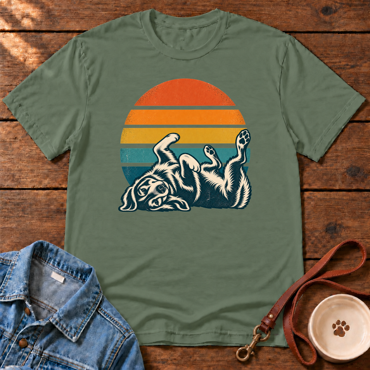 Sunset Playful Dog T-Shirt