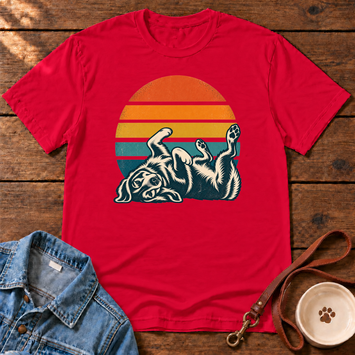 Sunset Playful Dog T-Shirt