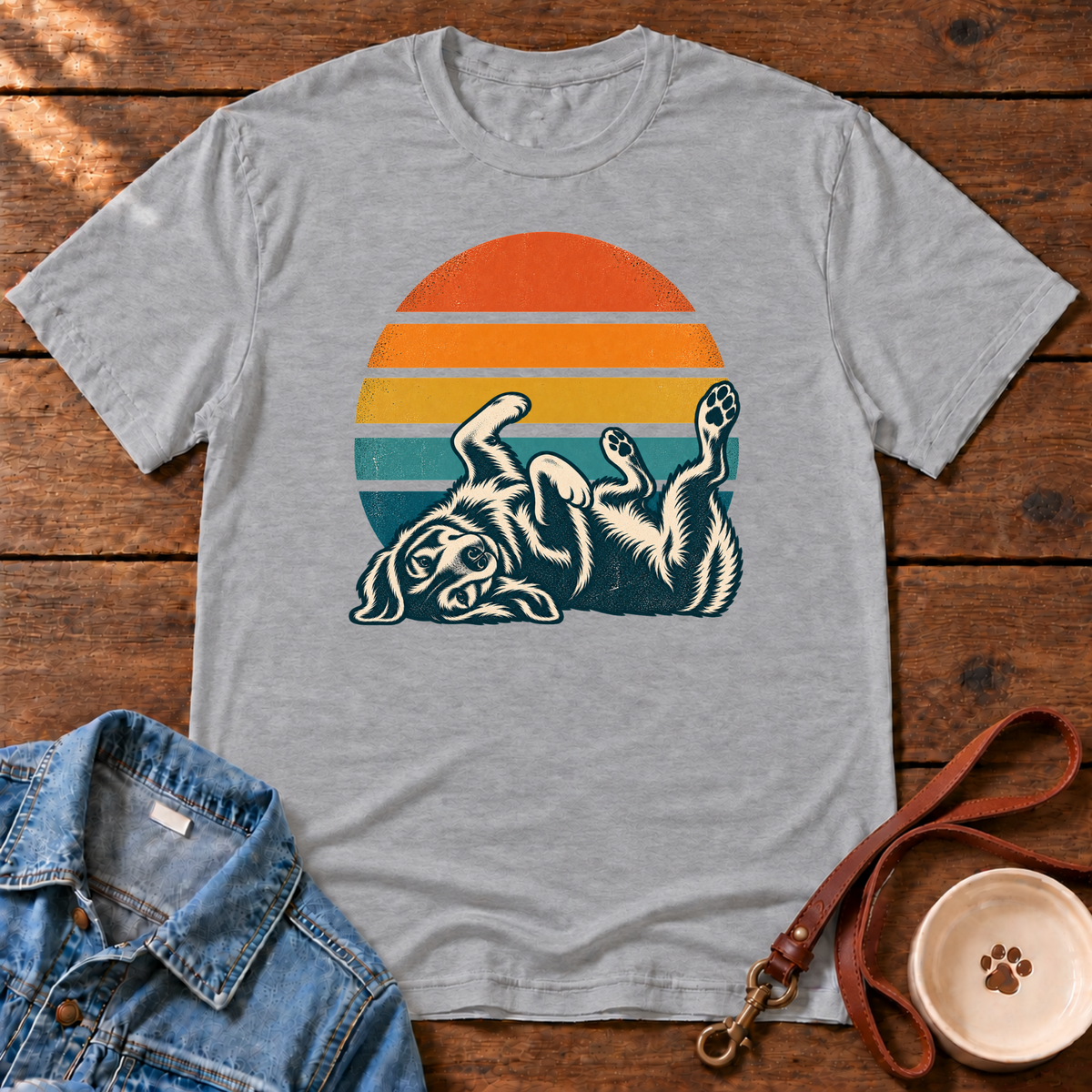 Sunset Playful Dog T-Shirt