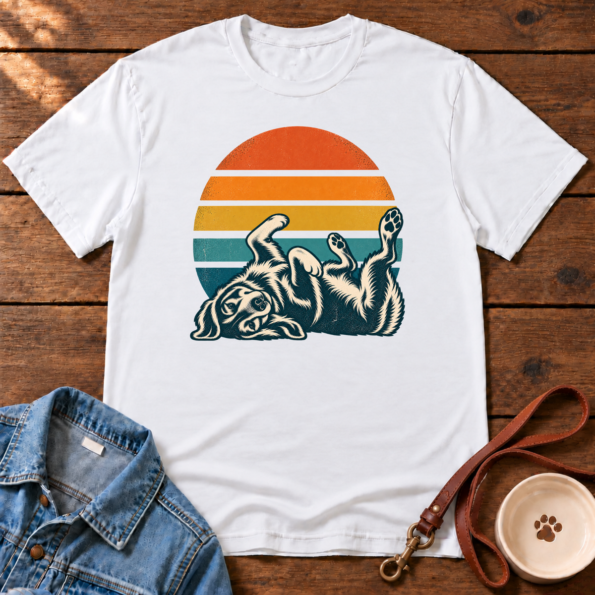 Sunset Playful Dog T-Shirt