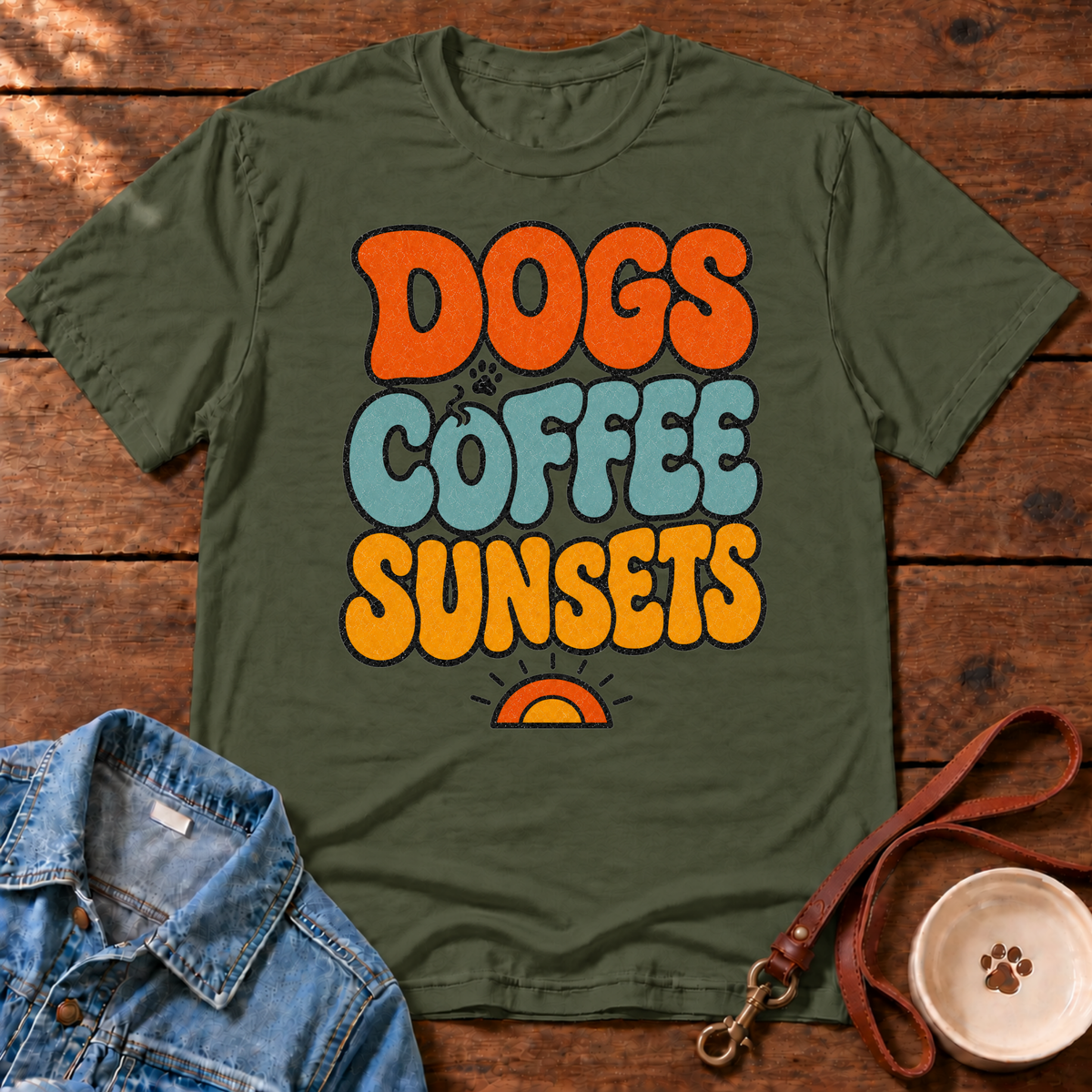 Dogs Coffee Sunsets Comfort Colors T-Shirt