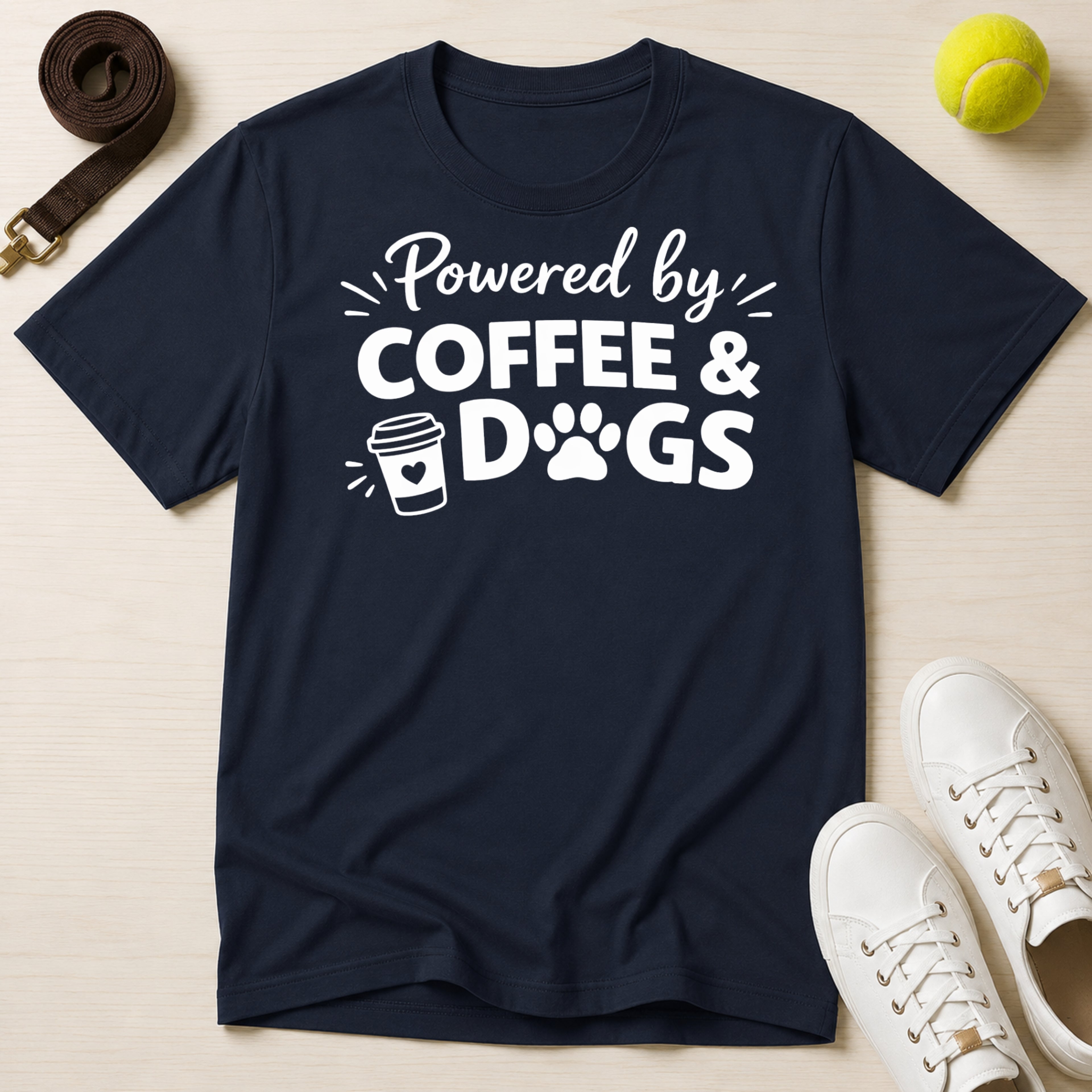Powered by Coffee And Dogs- T-Shirt